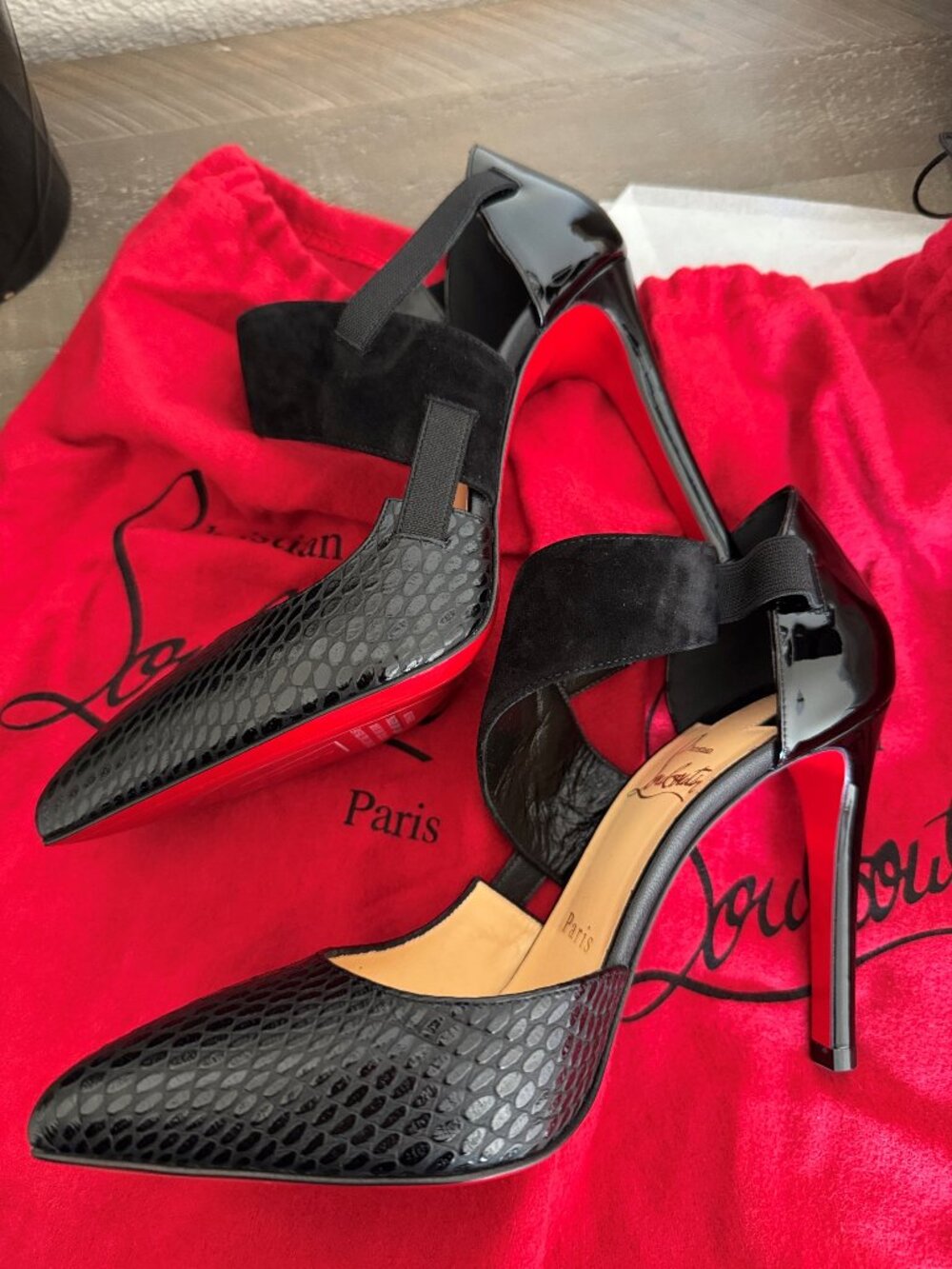 NIB - never worn black “Strapscotch” Christian Louboutins